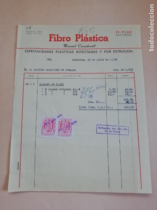 Factures anciennes: FACTURA. ESPECIALIDADES PLASTICAS INYECTADAS. FIBRO PL.ASTICA. MANUEL CASADEVALL. BARCELONA, 1956.