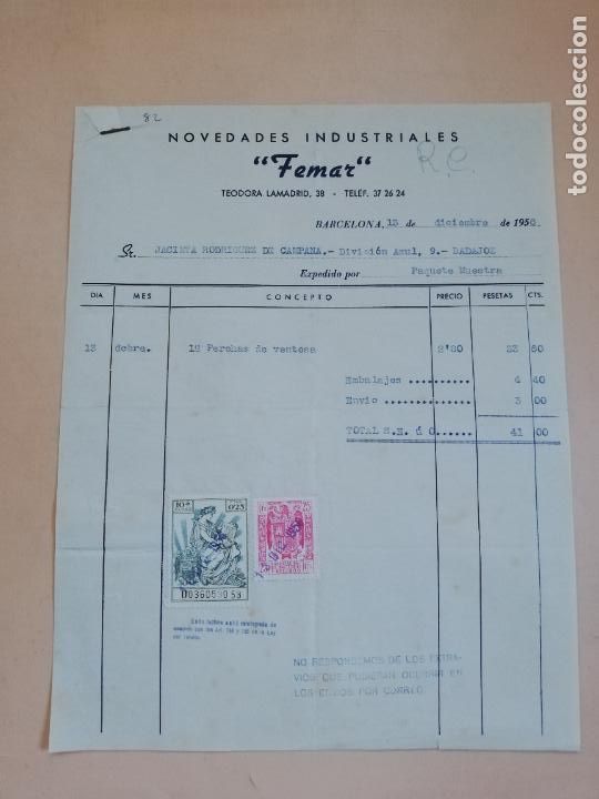 Factures anciennes: FACTURA. NOVEDADES INDSUTRIALES. FEMAR. BARCELONA, 1956.