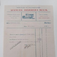 Facturas antiguas: ANTIGUA FACTURA. AGENCIAS DE INHUMACIONES. MANUEL HERRERA SUCS. MÉXICO 1920
