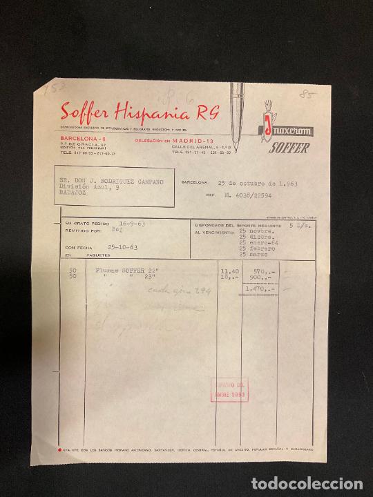 Factures anciennes: FACTURA. SOFFER HISPANIA. BOLIGRAFOS INOXCROM. BARCELONA. 1963. PLUMAS
