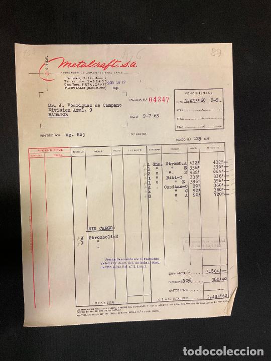 Factures anciennes: FACTURA. METALCRAFT. OPTICAL. ARMAZONES METALICOS PARA GAFAS. HOSPITALET. BARCELONA. 1963