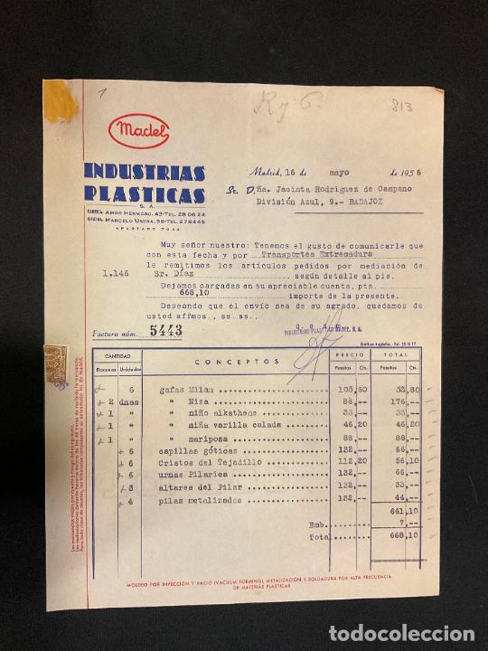 Factures anciennes: FACTURA. MADEL. INDUSTRIAS PLASTICAS. MADRID 1956. GAFAS. URNAS.