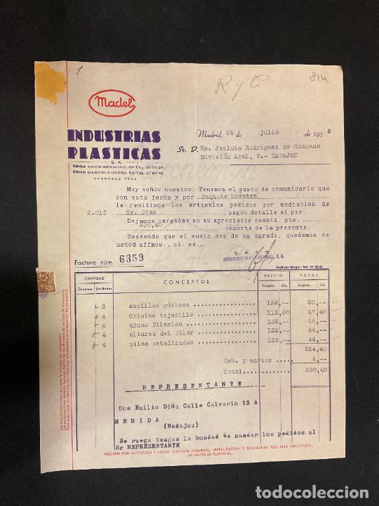 Factures anciennes: FACTURA. MADEL. INDUSTRIAS PLASTICAS. MADRID 1956. ALTARES. URNAS.