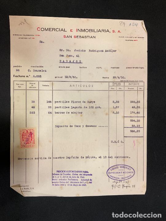 Factures anciennes: FACTURA. COMERCIAL E INMOBILIARIA SAN SEBASTIAN. 1950. PASTILLAS FLORES.