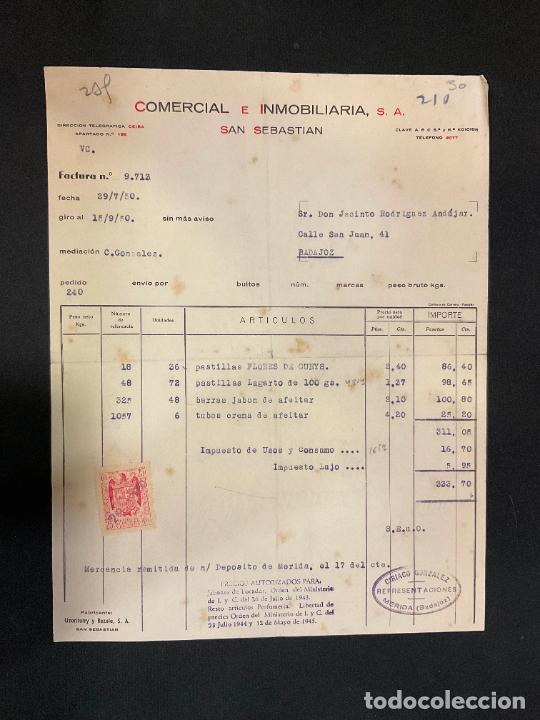 Factures anciennes: FACTURA. COMERCIAL E INMOBILIARIA SAN SEBASTIAN. 1950. PASTILLAS FLORES.