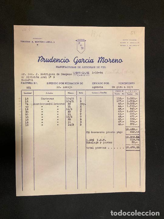 Factures anciennes: FACTURA. PRUDENCIO GARCIA MORENO. MANUFACTURAS DE ARTICULOS DE PIEL. 1964 UBRIQUE