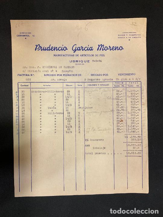 Factures anciennes: FACTURA. PRUDENCIO GARCIA MORENO. MANUFACTURAS DE ARTICULOS DE PIEL. 1964 UBRIQUE