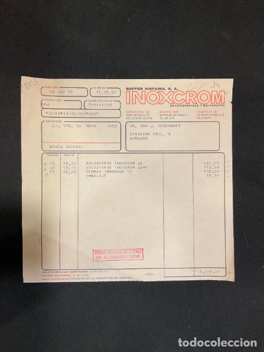 Old Invoices: FACTURA. SOFFER HISPANIA. BOLIGRAFOS INOXCROM. BARCELONA. 1972