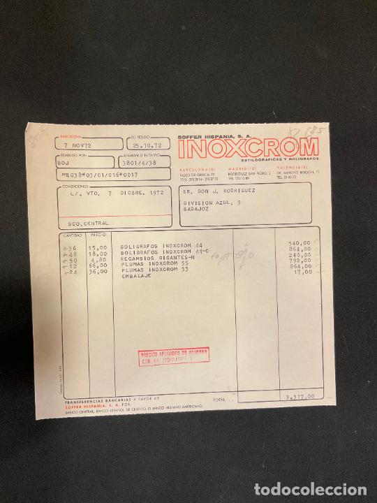 Old Invoices: FACTURA. SOFFER HISPANIA. BOLIGRAFOS INOXCROM. BARCELONA. 1972