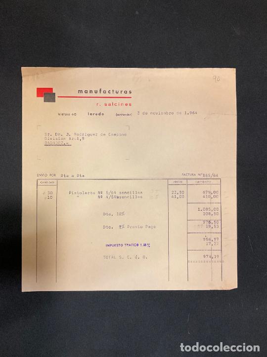 Old Invoices: FACTURA. R. SALCINES. LAREDO. SANTANDER. 1964. PISTOLERAS