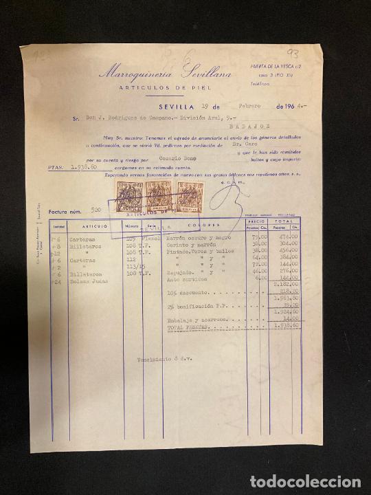 Old Invoices: FACTURA. MARROQUINERIA SEVILLANA. ARTICULOS DE PIEL. SEVILLA 1964