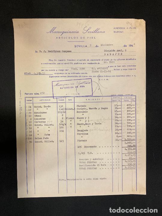 Old Invoices: FACTURA. MARROQUINERIA SEVILLANA. ARTICULOS DE PIEL. SEVILLA 1964
