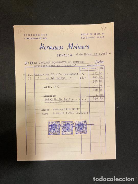 Old Invoices: FACTURA. CINTURONES Y ARTICULOS DE PIEL. HERMANOS MOLINERO. SEVILLA 1964