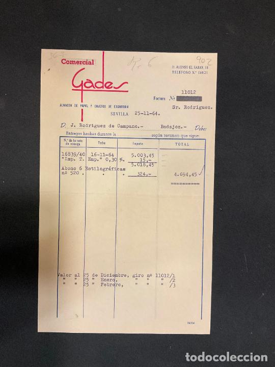 Factures anciennes: FACTURA. COMERCIAL GADES. ALMACEN DE PAPEL Y OBJETOS DE ESCRITORIO. SEVILLA. 1964
