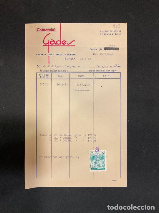 Factures anciennes: FACTURA. COMERCIAL GADES. ALMACEN DE PAPEL Y OBJETOS DE ESCRITORIO. SEVILLA. 1964