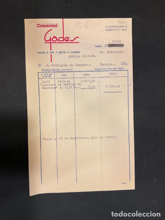 Factures anciennes: FACTURA. COMERCIAL GADES. ALMACEN DE PAPEL Y OBJETOS DE ESCRITORIO. SEVILLA. 1964
