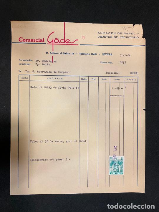 Factures anciennes: FACTURA. COMERCIAL GADES. ALMACEN DE PAPEL Y OBJETOS DE ESCRITORIO. SEVILLA. 1964