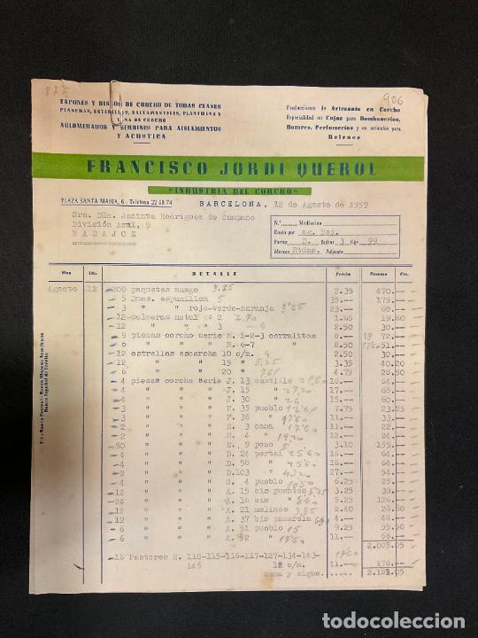 Factures anciennes: FACTURA. FRANCISCO JORDI QUEROL. INDUSTRIA DEL CORCHO. BARCELONA 1959. TAPONES Y DISCOS