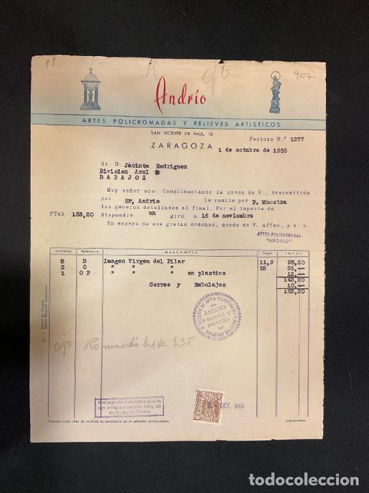 Factures anciennes: FACTURA. ANDRIO. ARTES POLICROMADAS Y RELIEVES ARTISTICOS. ZARAGOZA 1955