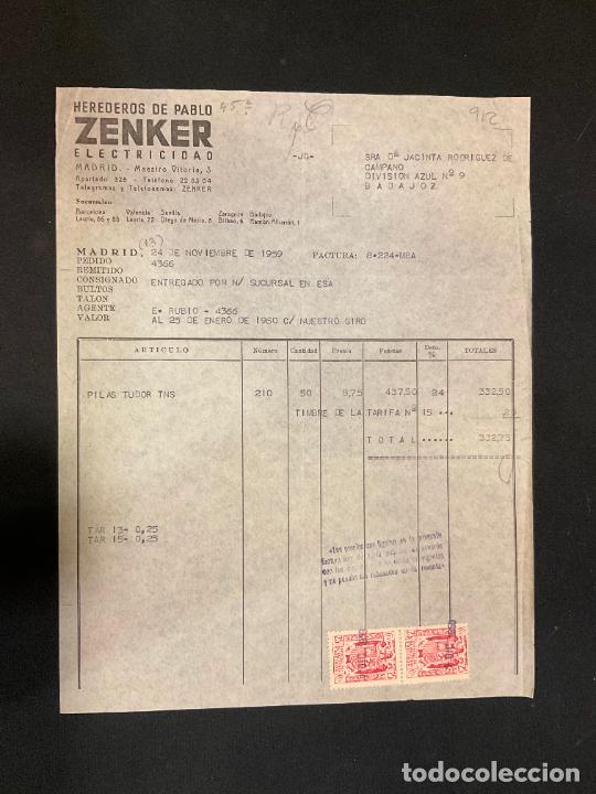 Factures anciennes: FACTURA. HEREDEROS DE PABLO ZENKER. ELECTRICIDAD. MADRID 1959. ZENKER