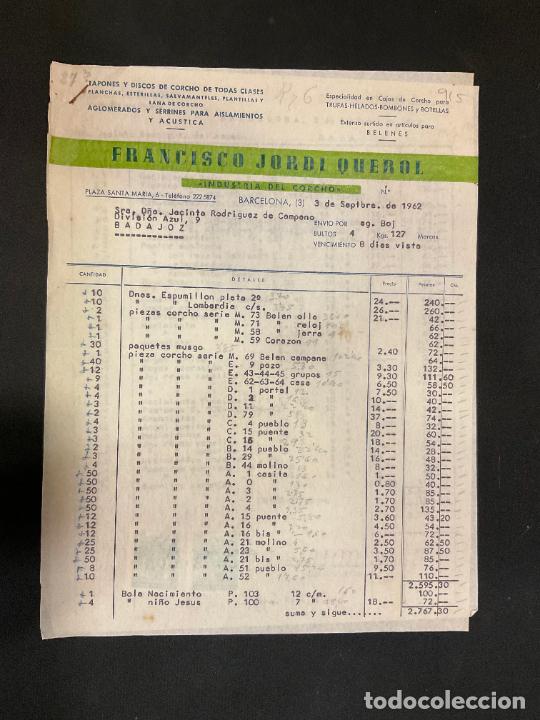 Factures anciennes: FACTURA. FRANCISCO JORDI QUEROL. INDUSTRIA DEL CORCHO. BARCELONA 1962. TAPONES Y DISCOS