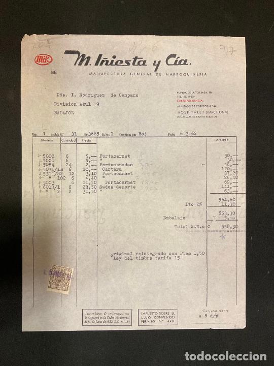 Factures anciennes: FACTURA. M. I&Ntilde;IESTA Y CIA. MIK. MANUFACTURA GENERAL DE MARROQUINERIA. HOSPITALET BARCELONA 1962