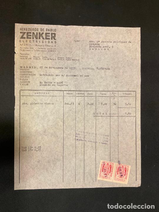 Factures anciennes: FACTURA. HEREDEROS DE PABLO ZENKER. ELECTRICIDAD. MADRID 1959. ZENKER