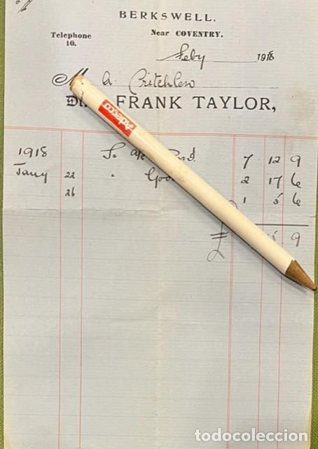 Factures anciennes: FACTURA, BERKSWELL, NEAR COVENTRY, FRANK TAYLOR 1918