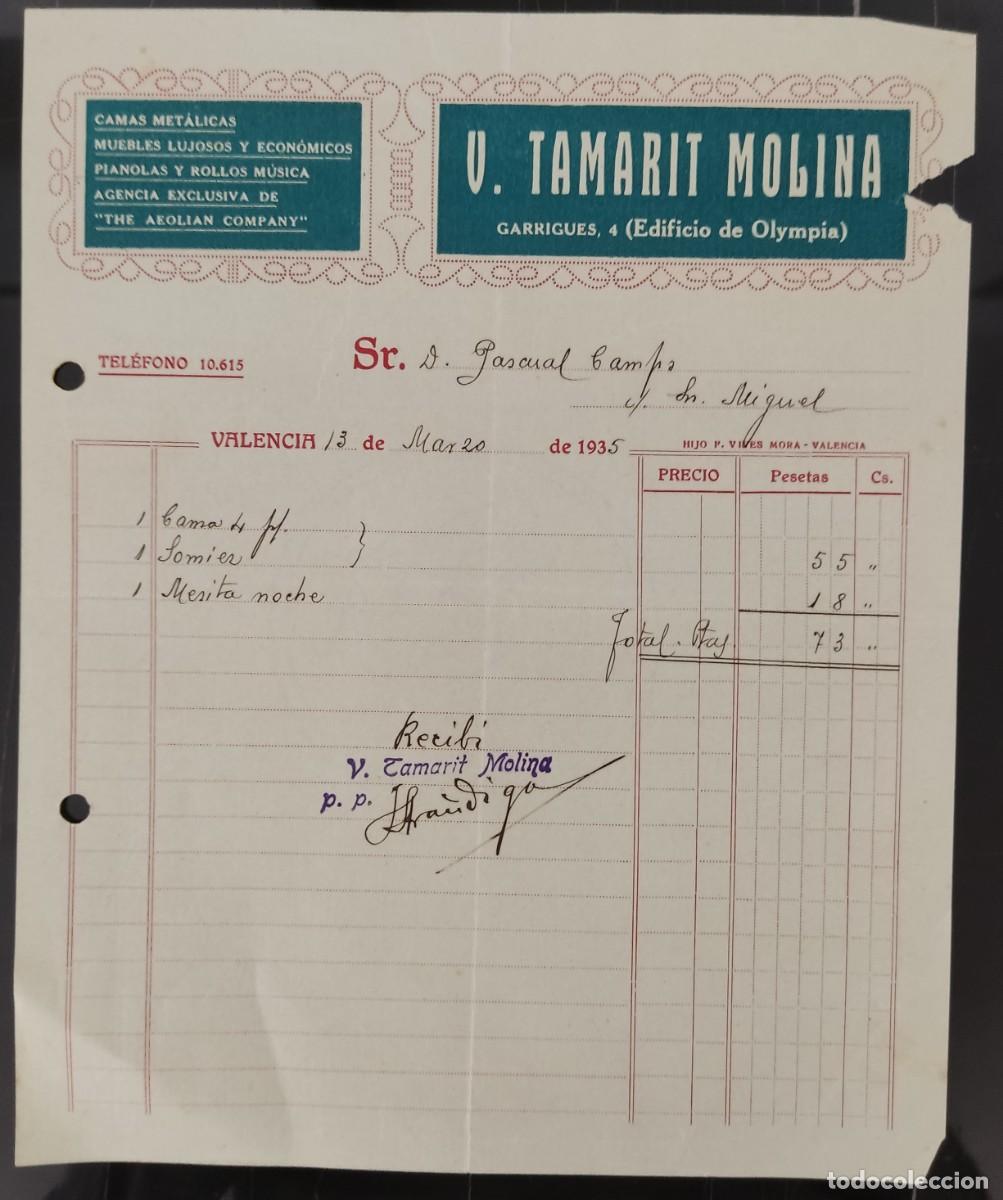 Factures anciennes: Papel factura muebles jusosos y economicos Tamarit Molina Valencia a&ntilde;o 1935
