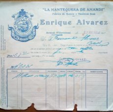 Facturas antiguas: FACTURA DE LA MANTEQUERA DE AMANDI. VILLAVICIOSA (ASTURIAS). 1930