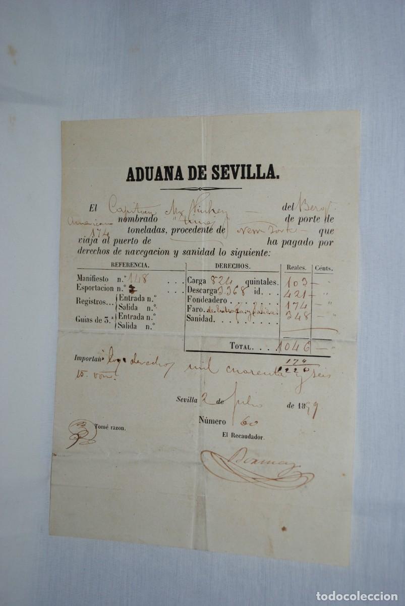 Factures anciennes: ADUANA DE SEVILLA PAGO DE MERCANCIA , 1899 .