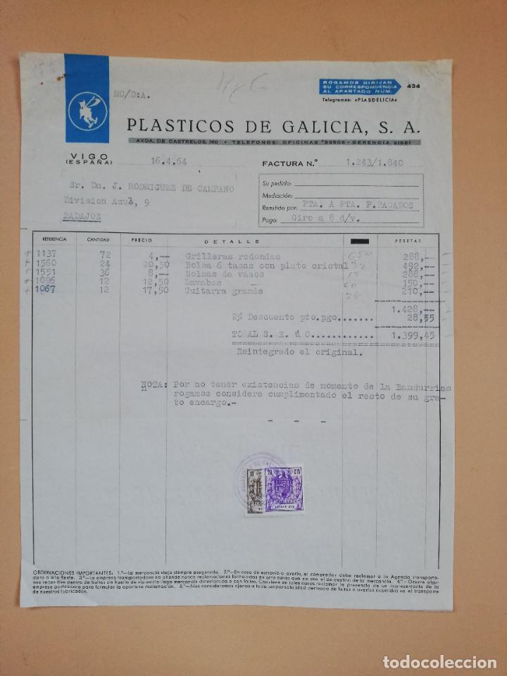 Factures anciennes: FACTURA. PLASTICOS DE GALICIA. VIGO, 1964.