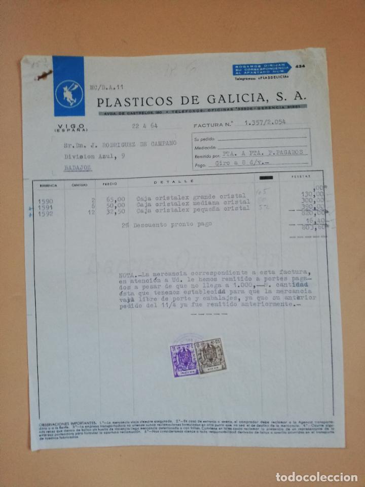 Factures anciennes: FACTURA. PLASTICOS DE GALICIA. VIGO, 1964.