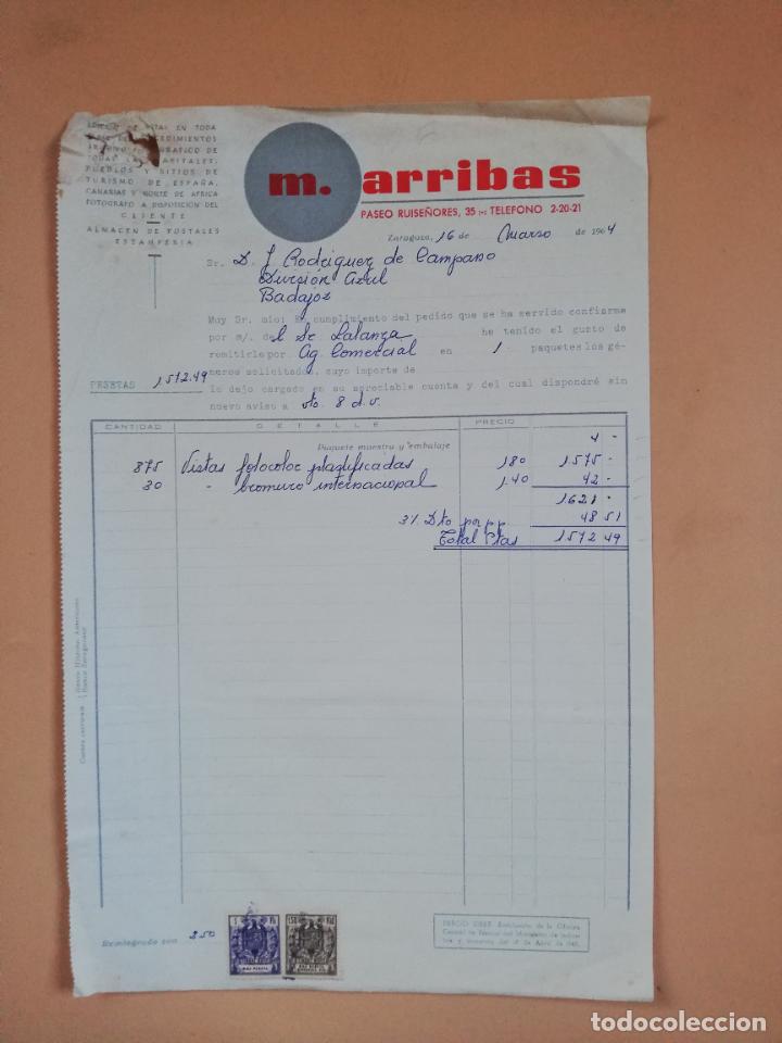Factures anciennes: FACTURA. ALMACEN DE POSTALES ESTAMPERIA. M. ARRIBAS. ZARAGOZA, 1964.