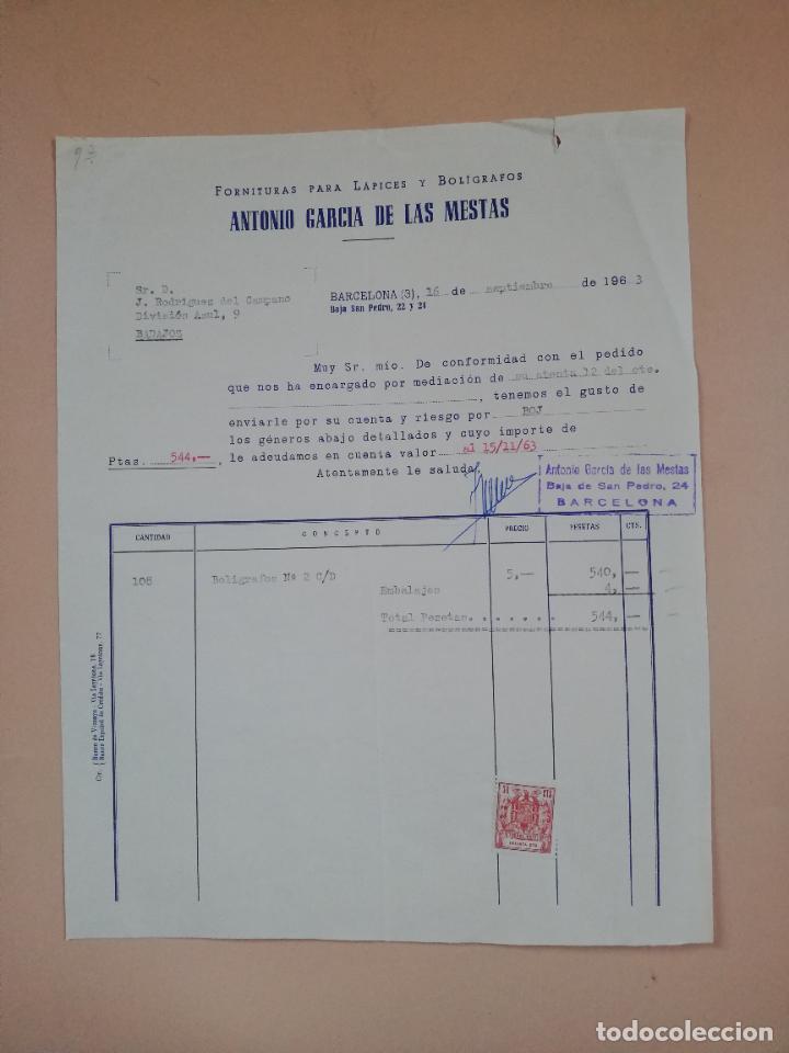 Factures anciennes: FACTURA. FORNITURA PARA LAPICES Y BOLIGRAFOS. ANTONIO GARCIA DE LAS MESTAS. BARCELONA, 1963.