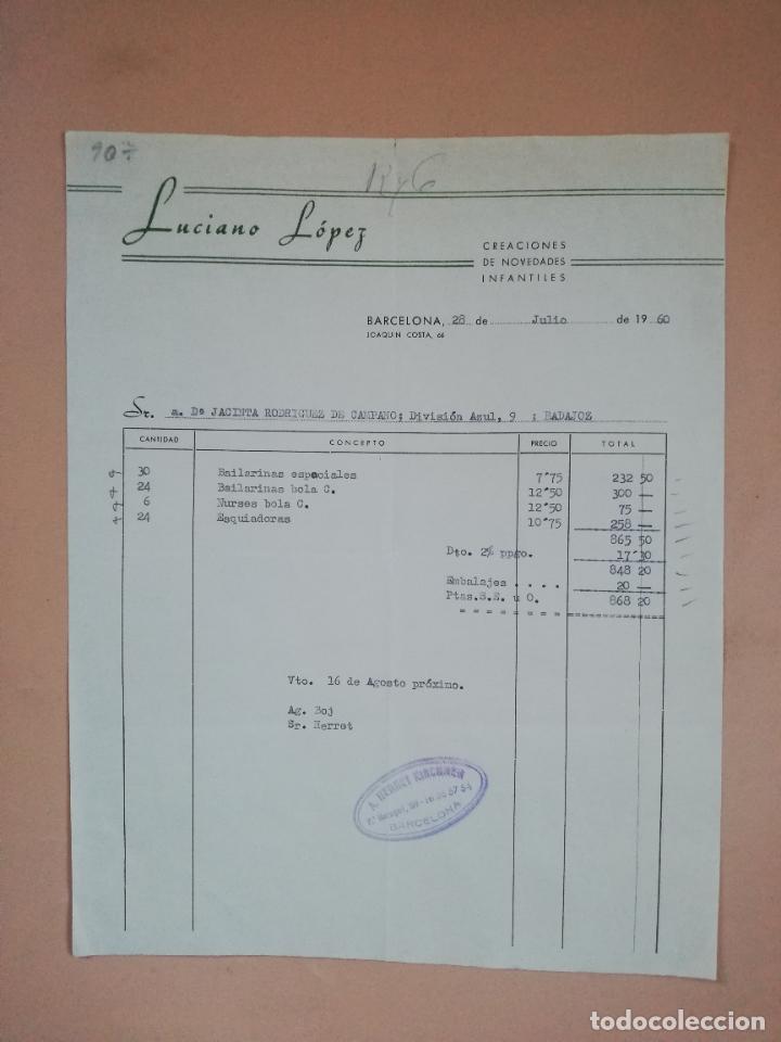 Factures anciennes: FACTURA. CREACIONES DE NOVEDADES INFANTILES. LUCIANO LOPEZ. BARCELONA. 1960.