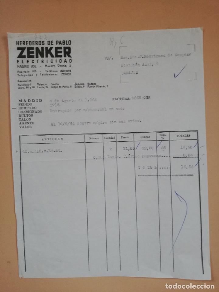 Factures anciennes: FACTURA. ZENKER, ELECTRICIDAD. HEREDEROS DE PABLO. MADRID, 1964.