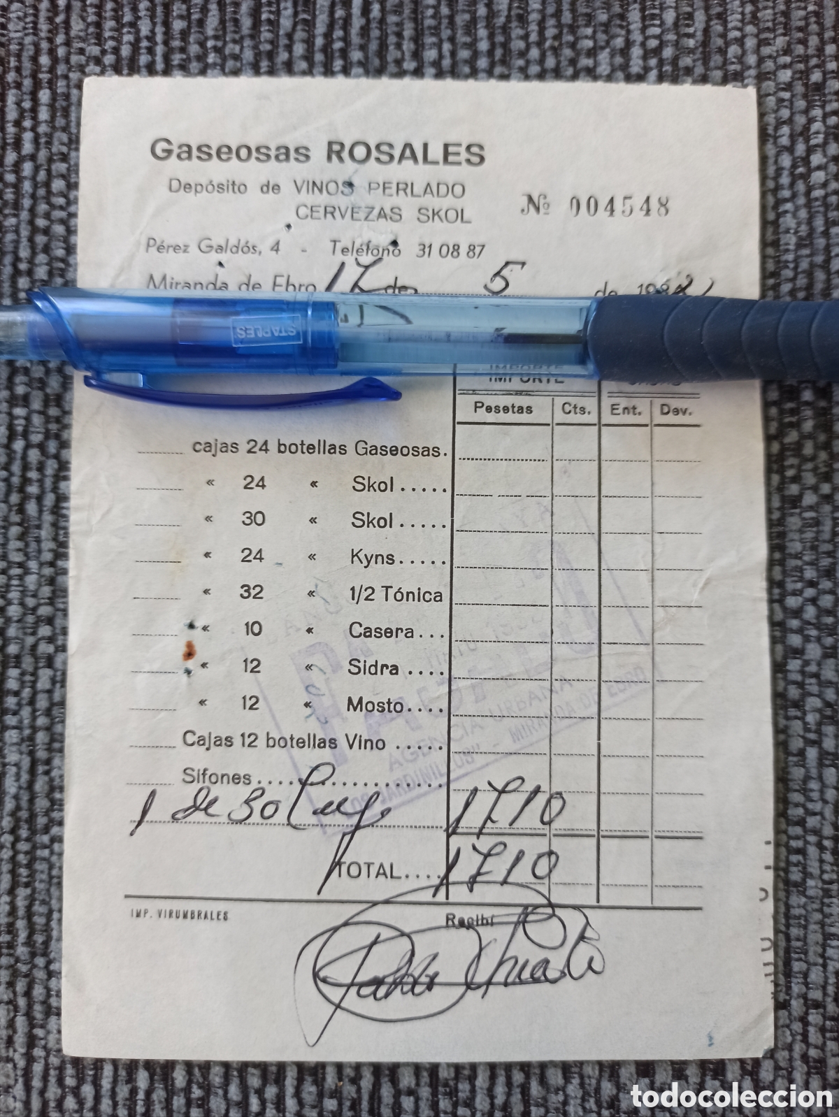 Facturas antiguas: Miranda de Ebro, Rosales, Factura. - Foto 1