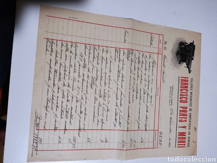 Factures anciennes: Factura antigua talleres mec&aacute;nicos de carpinter&iacute;a en general Villanueva y Geltr&uacute; 1925