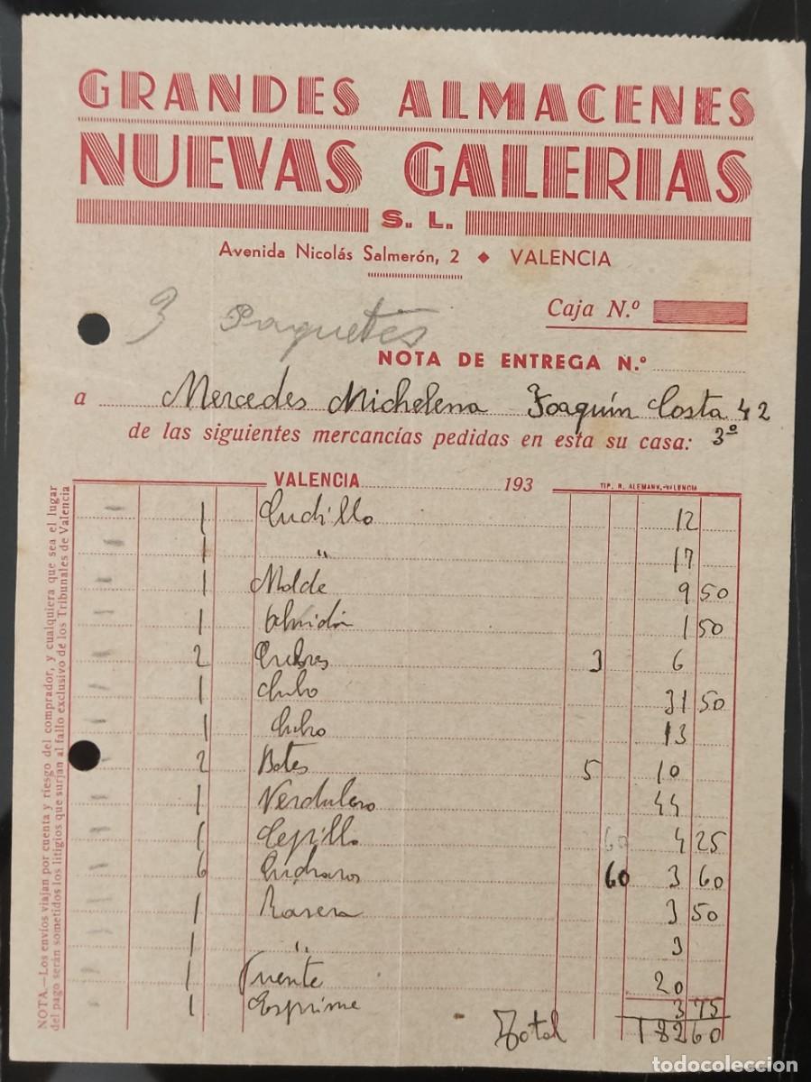 Factures anciennes: Papel factura grandes almacenes nuevas galer&iacute;as Valencia a&ntilde;o 1930-39