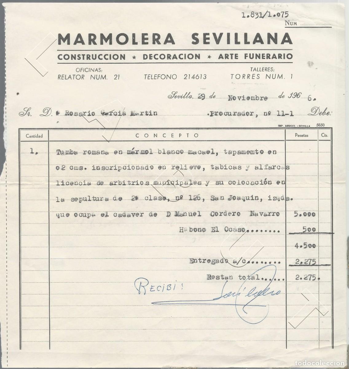 Factures anciennes: SEVILLA MARMOLERA SEVILLANA FACTURA 1966 J92