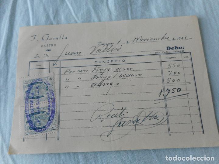 Factures anciennes: ANTIGUA FACTURA F. GASULLA SASTRERIA TARRAGONA 1942