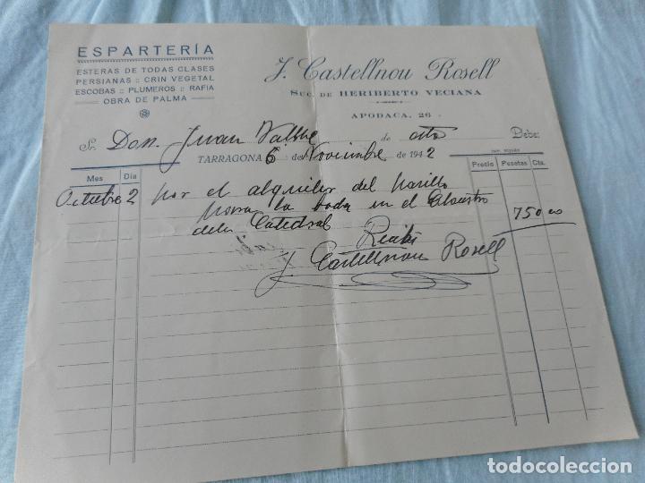 Factures anciennes: ANTIGUA FACTURA CASTELLNOU ROSELL ESPARTERIA. TARRAGONA 1942