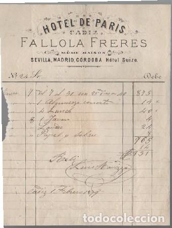 Factures anciennes: FACTURA HOTEL DE PAR&Iacute;S FALLOLA FRERES (FEBRERO 1879) FACTURA-335