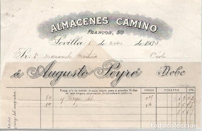 Factures anciennes: FACTURA ALMACENES CAMINO AUGUSTO PEYRE (SEVILLA MARZO 1935) FACTURA-343