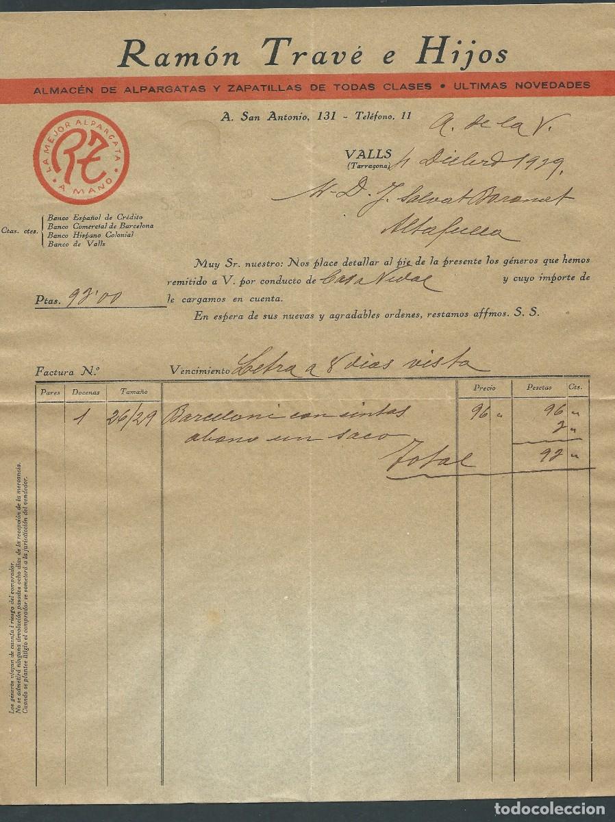 Factures anciennes: antigua factura Ramon Trave e Hijos a&ntilde;o 1939 a&ntilde;o victoria valls alpargatas