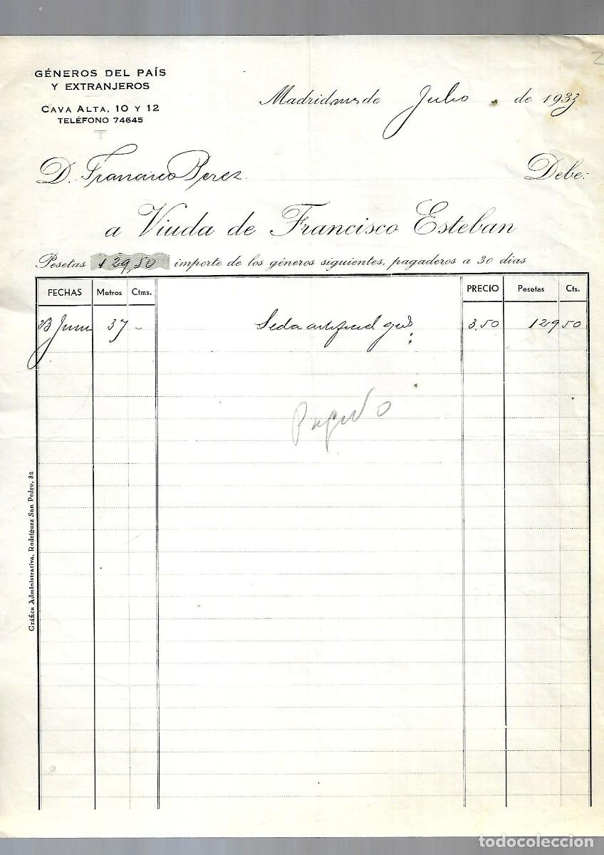 Factures anciennes: M250- MADRID 1.933 -VIUDA FRANCISCO ESTEBAN -FABRICA GENEROS DEL PAIS DEL - 7 - 1.933