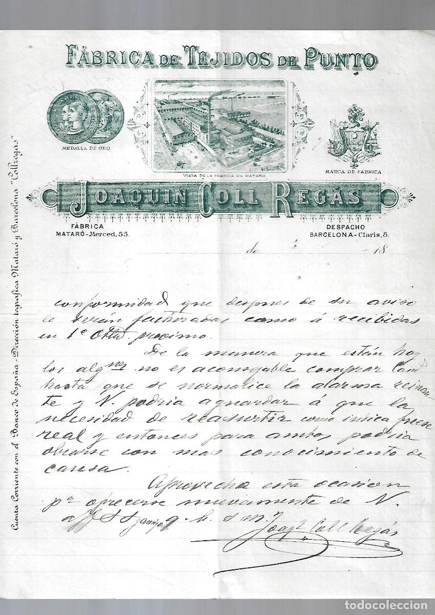 Factures anciennes: M250- MATARO - JOAQUIN COLL REGAS - FABRICA TERJIDOS DE PUNTO DEL -