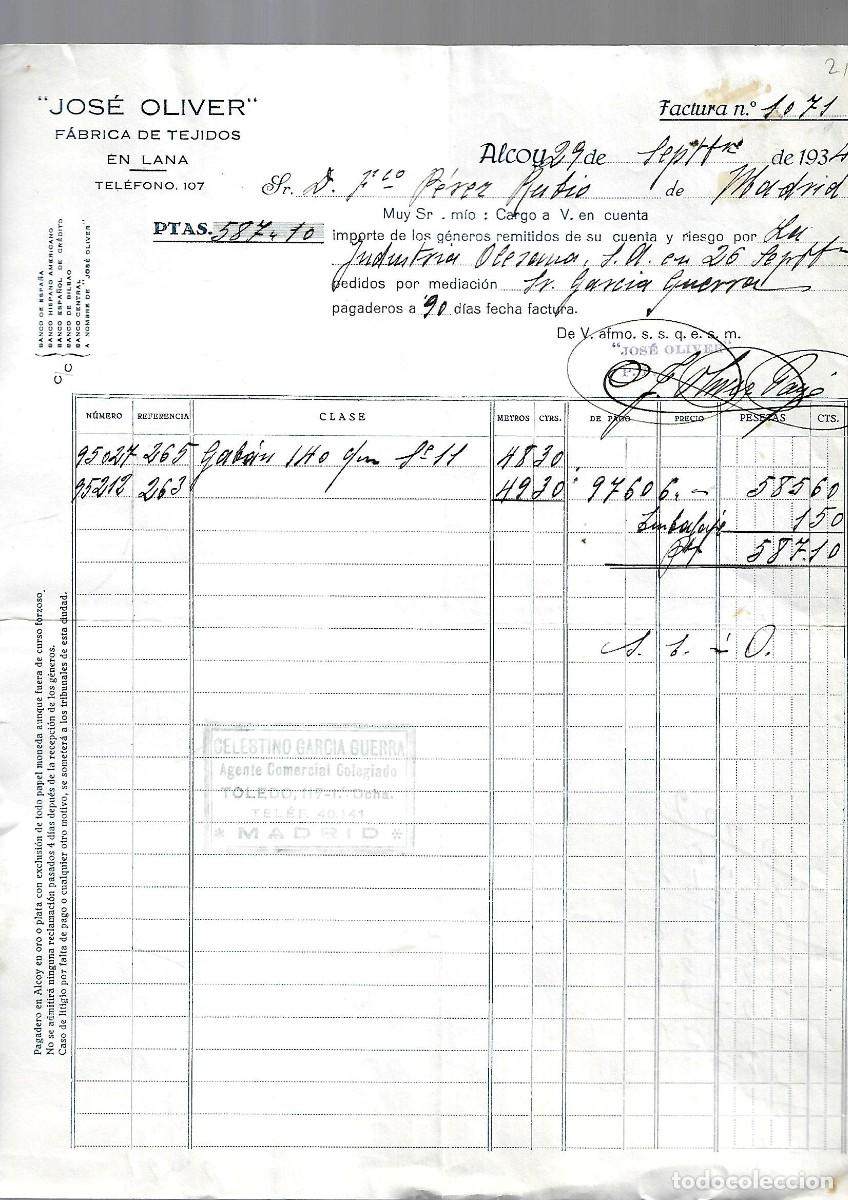 Factures anciennes: M250- ALCOY 1.934 - JOSE OLIVER - FABRICA TERJIDOS DE PUNTO DEL -29- 9- 1.934
