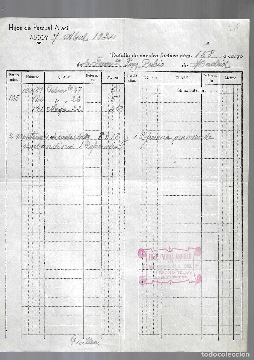 Factures anciennes: M250- ALCOY 1.934 -HIJOS DE PASCUAL ARACIL - FABRICA TEJIDOS DEL -7- 4- 1.934